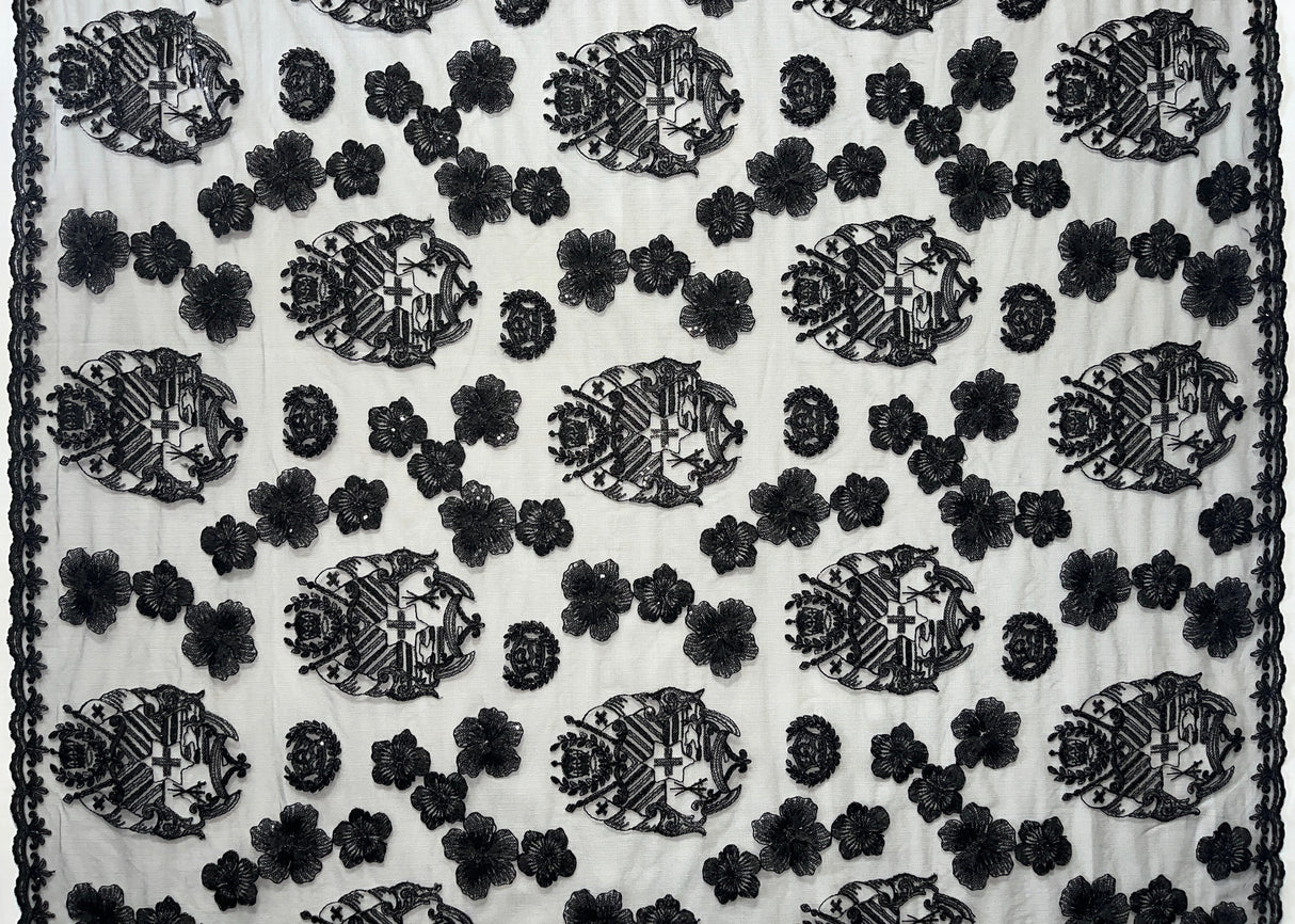 Hibiscus Tonga Seal Lace Polyester Fabric - Hibiscus Tonga Seal Pattern, 50" Width (1 Yard)