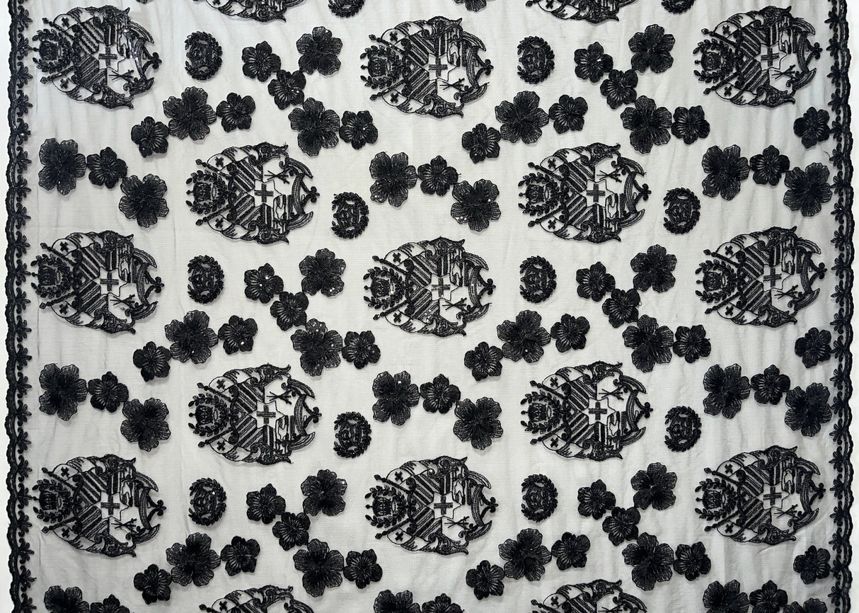 Hibiscus Tonga Seal Polyester Lace Fabric - Tonga Seal With Hibiscus Flowers, 50" Width, 36" Yard Cut (1 Yard)