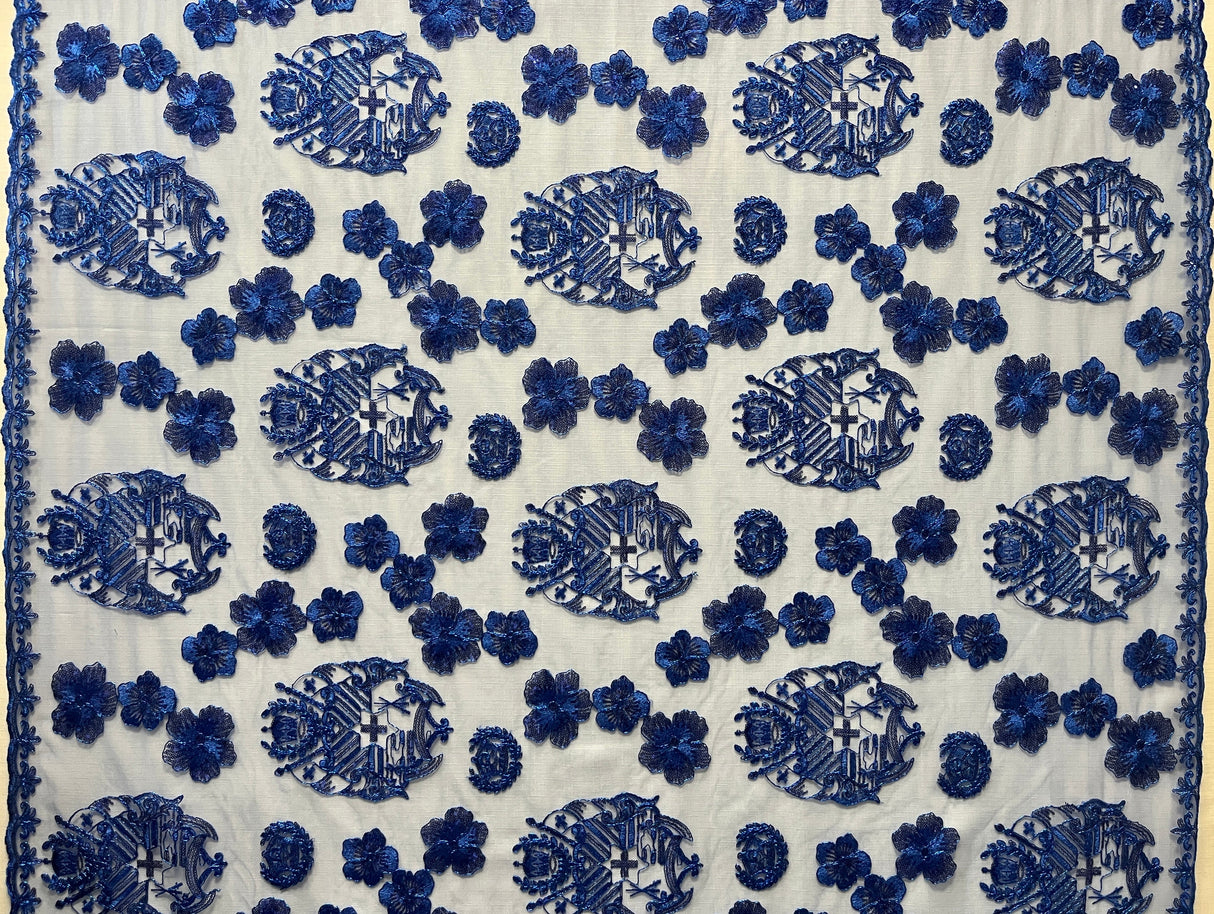 Hibiscus Tonga Seal Lace Polyester Fabric - Hibiscus Tonga Seal Pattern, 50" Width (1 Yard)