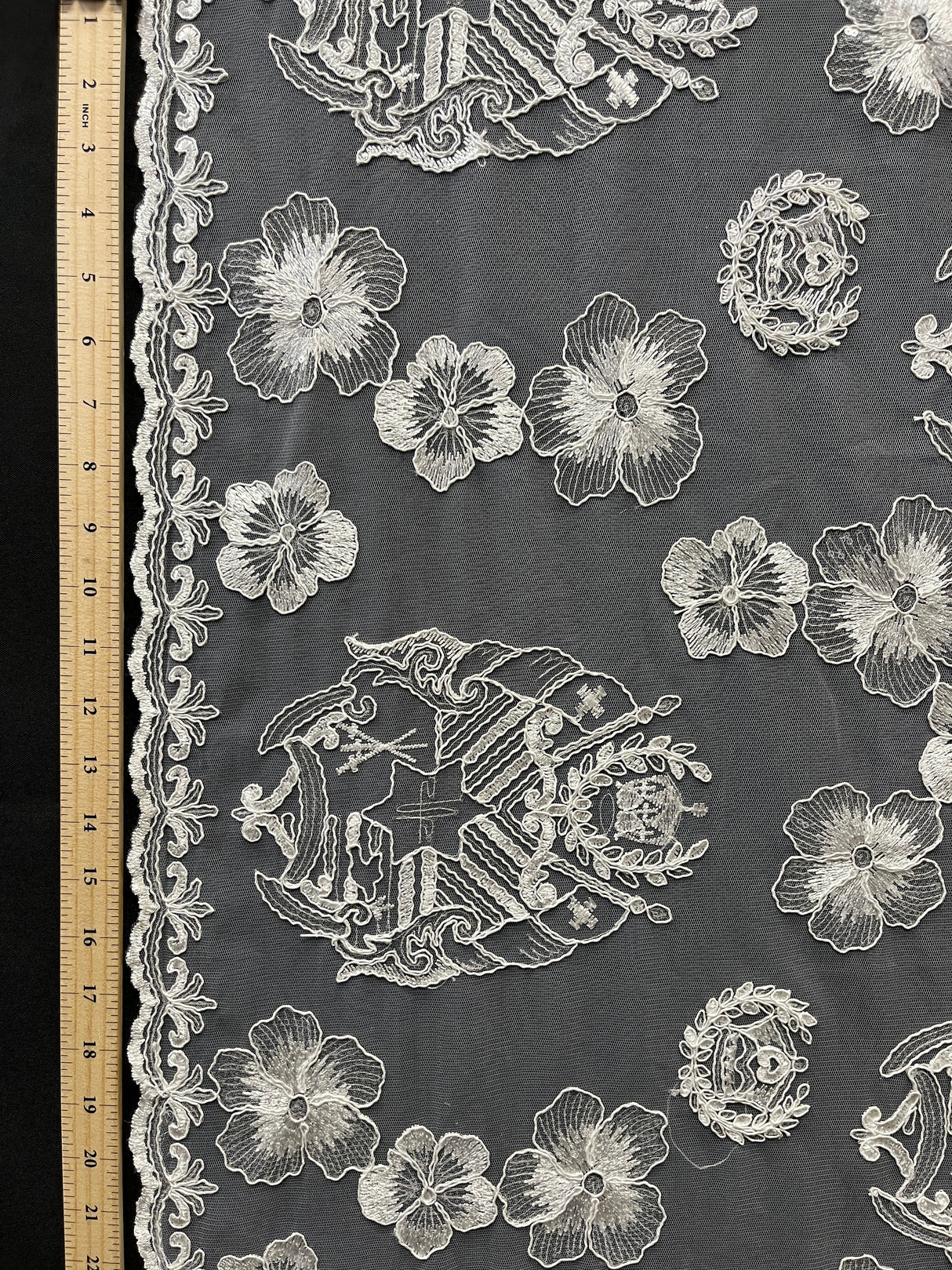 Hibiscus Tonga Seal Polyester Lace Fabric - Tonga Seal With Hibiscus Flowers, 50" Width, 36" Yard Cut (1 Yard)