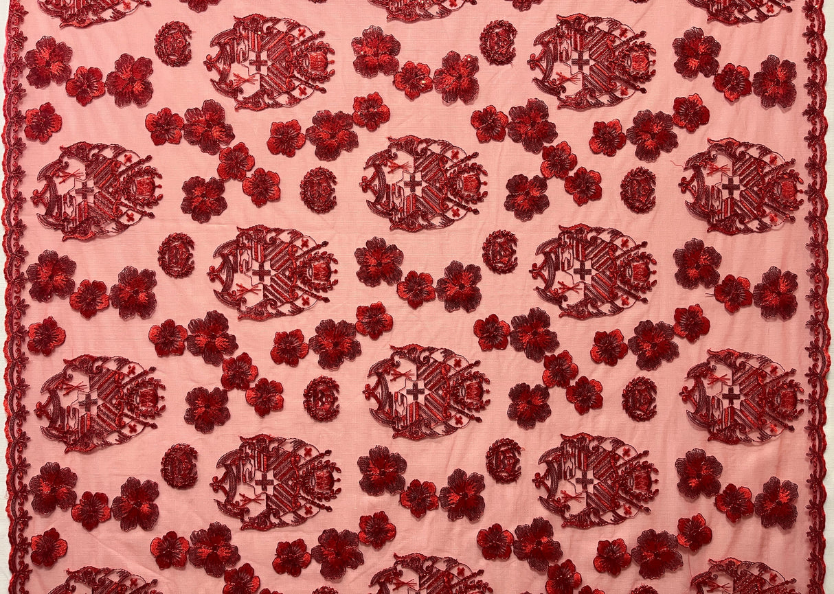 Hibiscus Tonga Seal Lace Polyester Fabric - Hibiscus Tonga Seal Pattern, 50" Width (1 Yard)