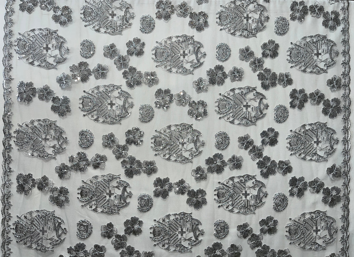 Hibiscus Tonga Seal Polyester Lace Fabric - Tonga Seal With Hibiscus Flowers, 50" Width, 36" Yard Cut (1 Yard)