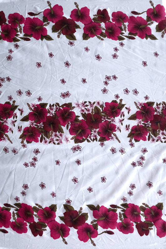 Hibiscus Triple Border Polyester Fabric - Hibiscus Flowers, Triple Border Print, 60" Width (1 Yard)