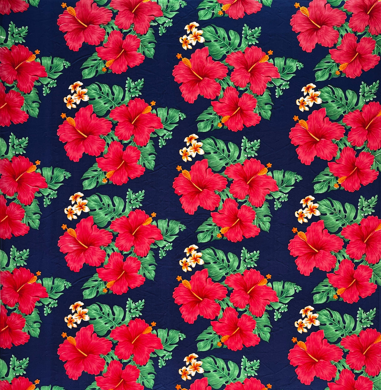 Hibiscus Tropical Leaves Cluster Peachskin Fabric - All Over Floral Print, 45" Width (1 Yard)