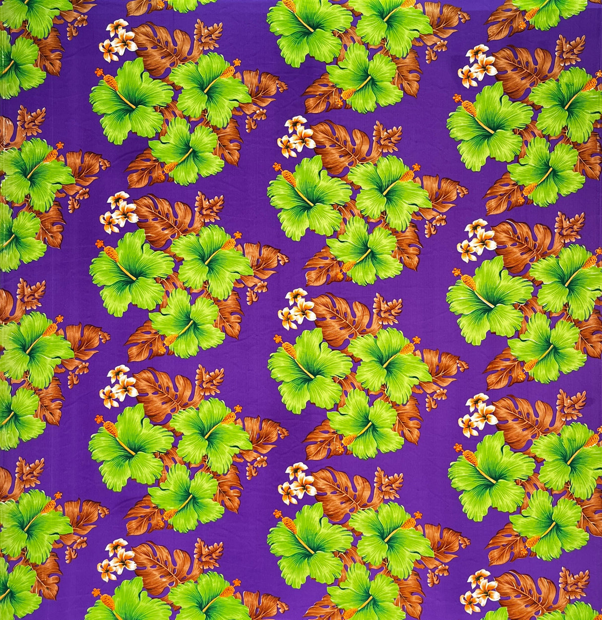 Hibiscus Tropical Leaves Cluster Peachskin Fabric - All Over Floral Print, 45" Width (1 Yard)