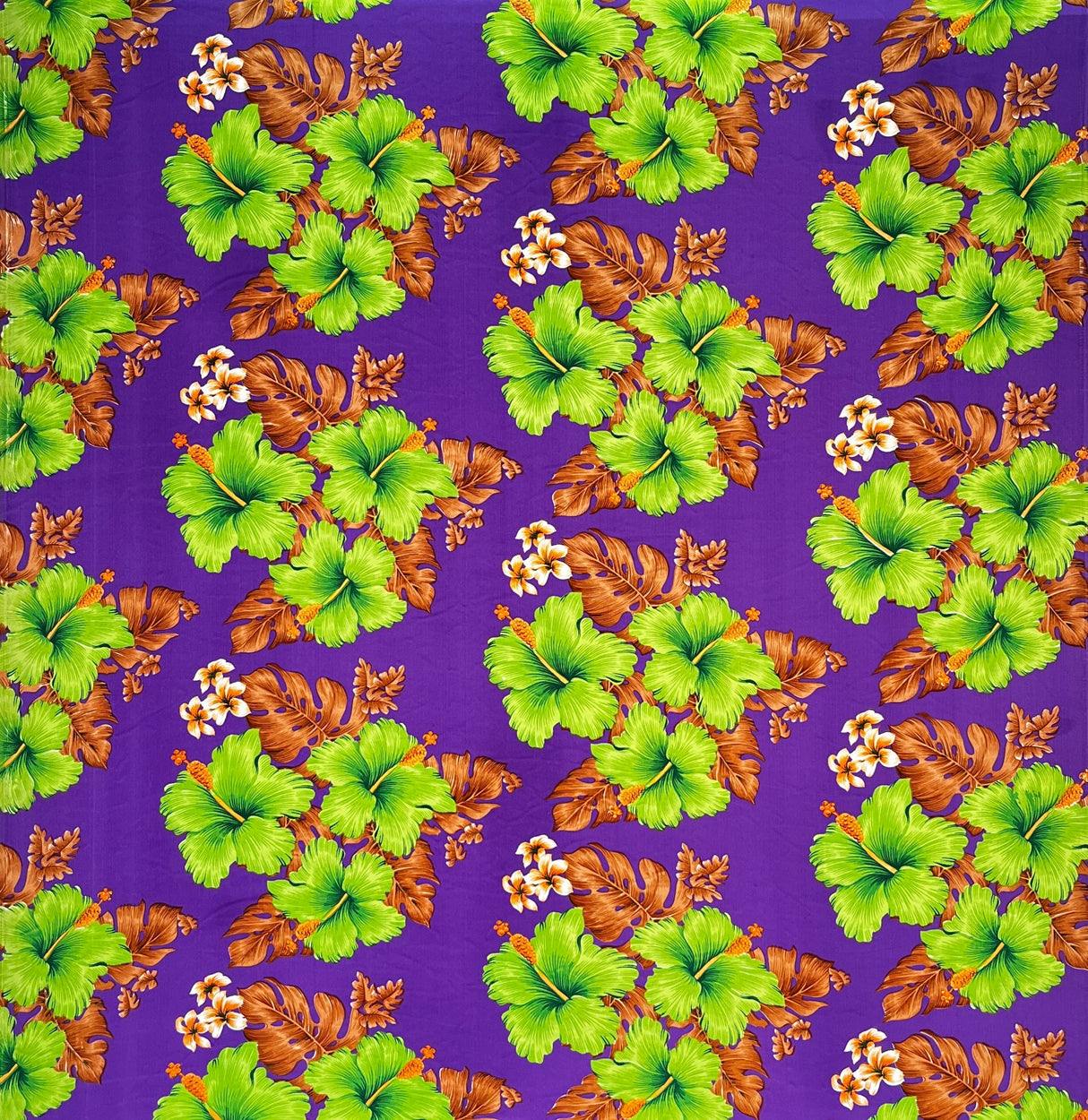 Hibiscus Tropical Leaves Cluster Peachskin Fabric - All Over Floral Tropical Print, 45" Width (1 Yard)