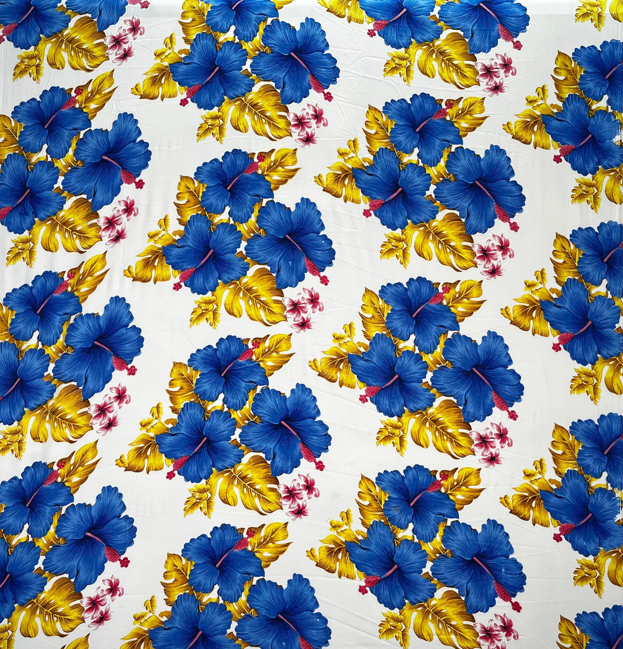 Hibiscus Tropical Leaves Cluster Peachskin Fabric - All Over Floral Tropical Print, 45" Width (1 Yard)