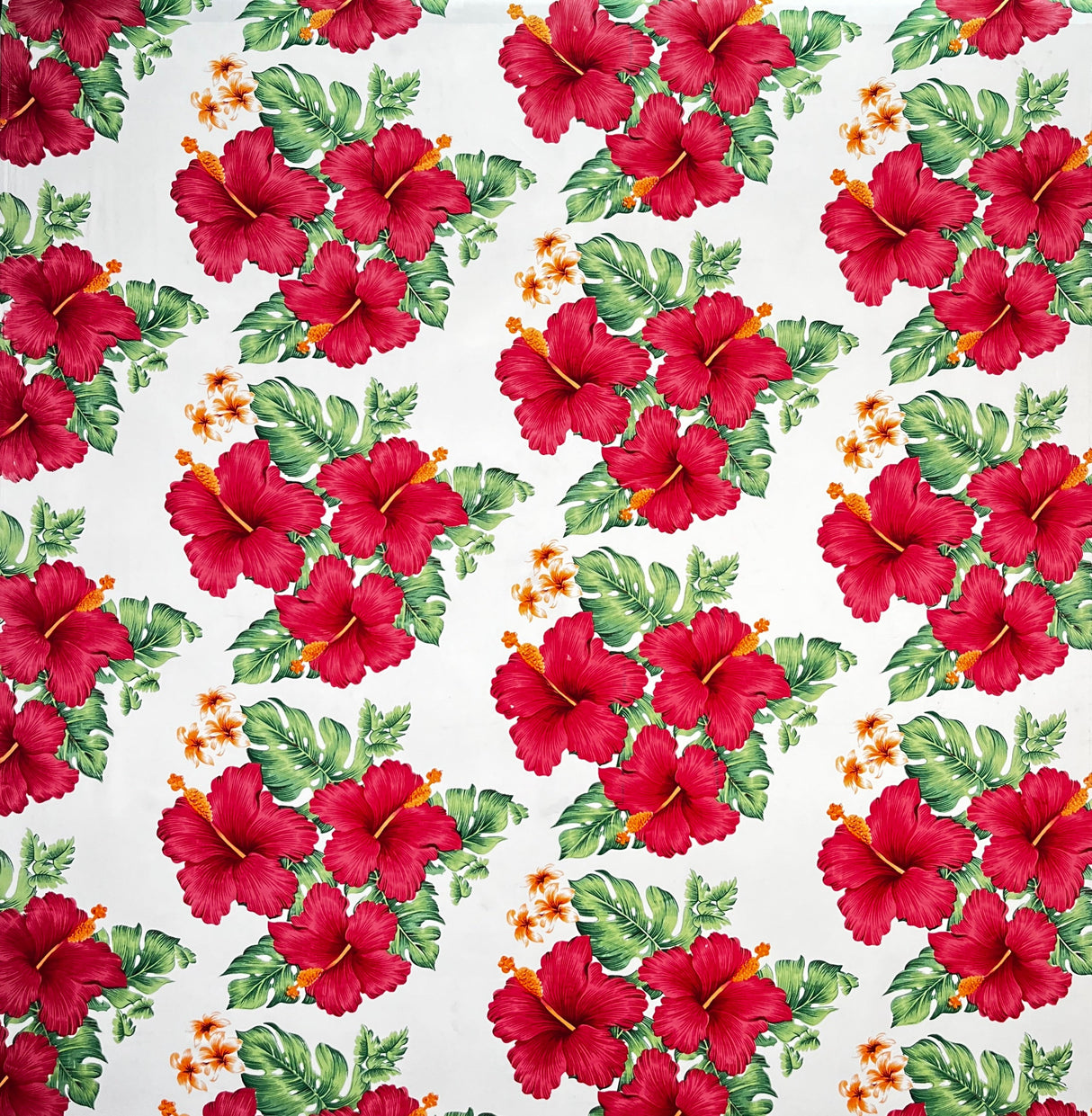 Hibiscus Tropical Leaves Cluster Peachskin Fabric - All Over Floral Print, 45" Width (1 Yard)