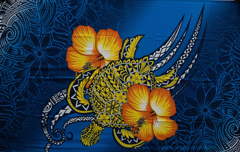 Hibiscus Turtle Tribal Assortment Polyester Fabric - Teal, Royal Blue, Green, Brown, Purple, Turtle Tribal Geometric & Floral Hibiscus, 72" L x 45" W (1 Piece)