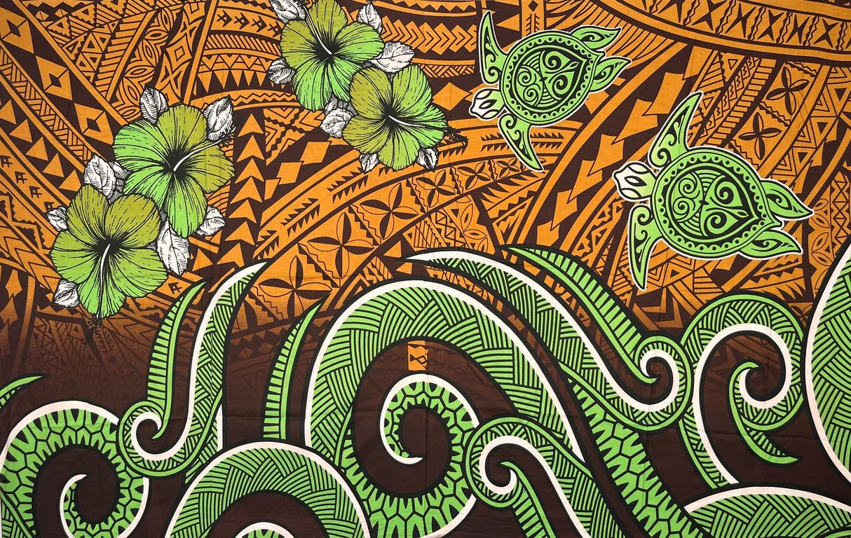 Polyester Sarong Hibiscus Turtles Waves