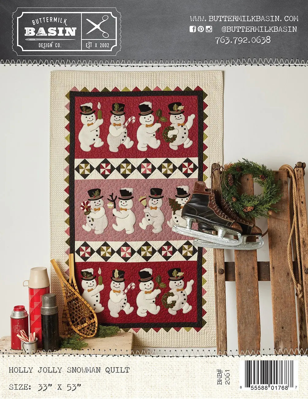 Quilt Pattern Holly Jolly Snowman 33 x 53 Inches