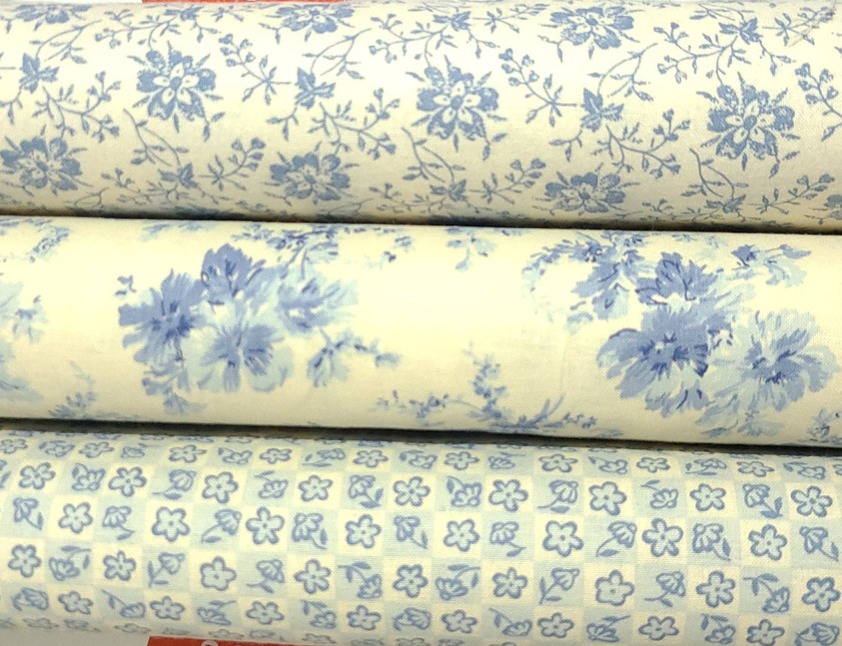 Quilting Cotton Hope Chest Blue Florals 100% Cotton