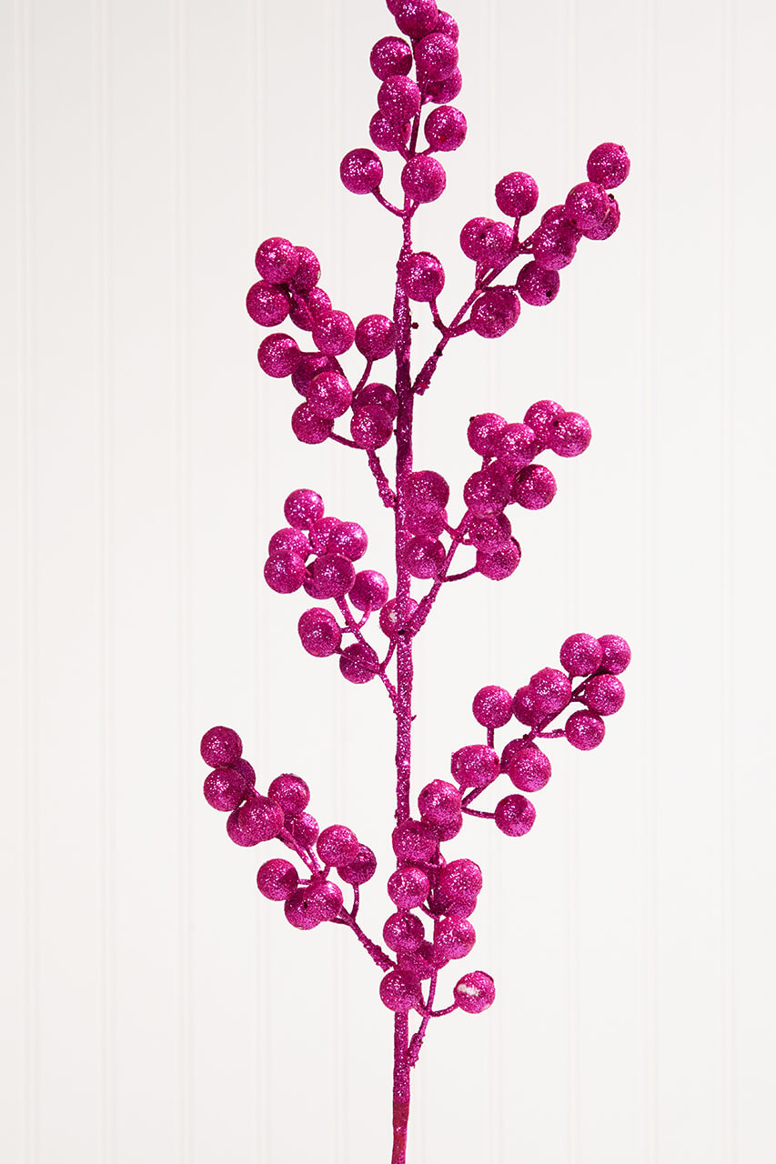 24" Hot Pink Glittered Cluster Berry Spike