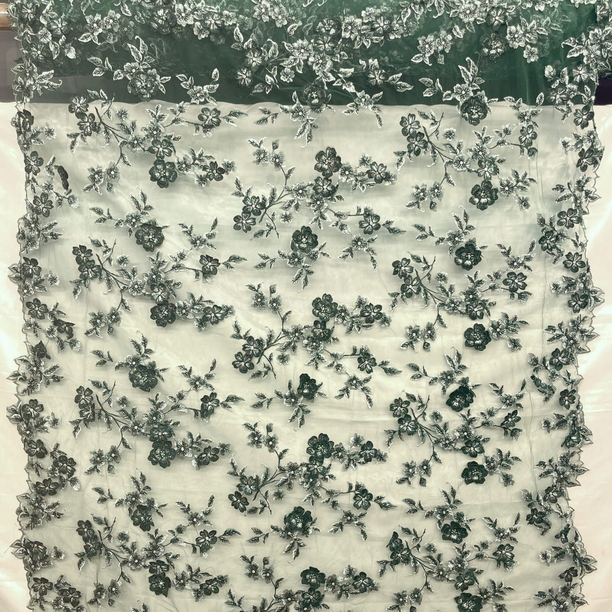3D Beaded Floral Lace Fabric