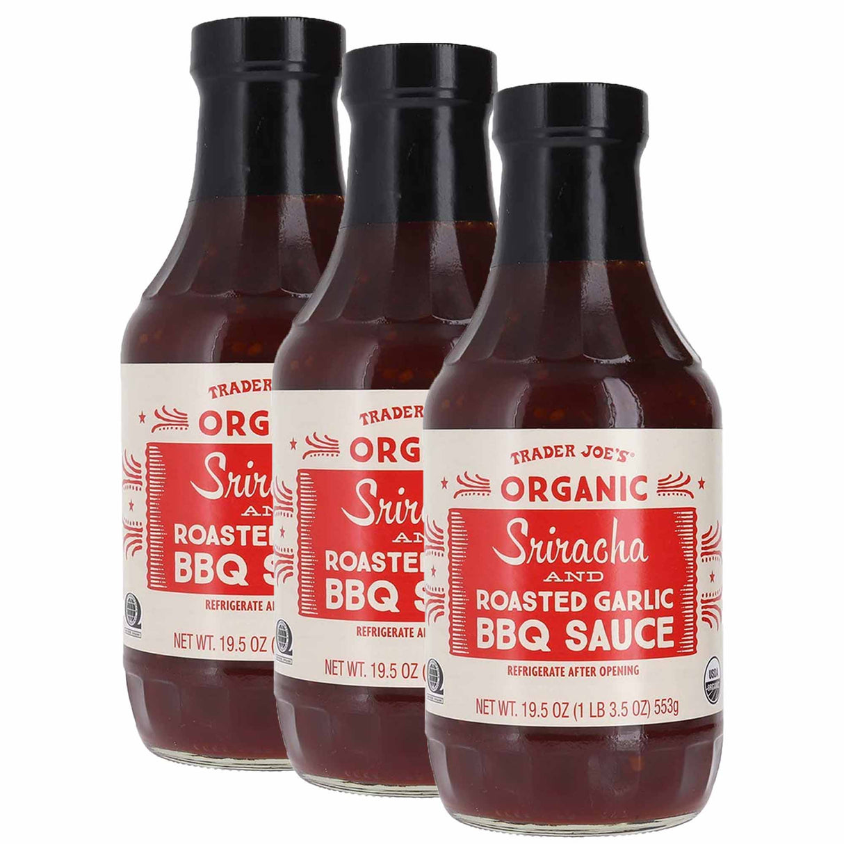 Trader Joe's Organic Sriracha and Roasted Garlic BBQ Sauce Bundle | 19.5 oz