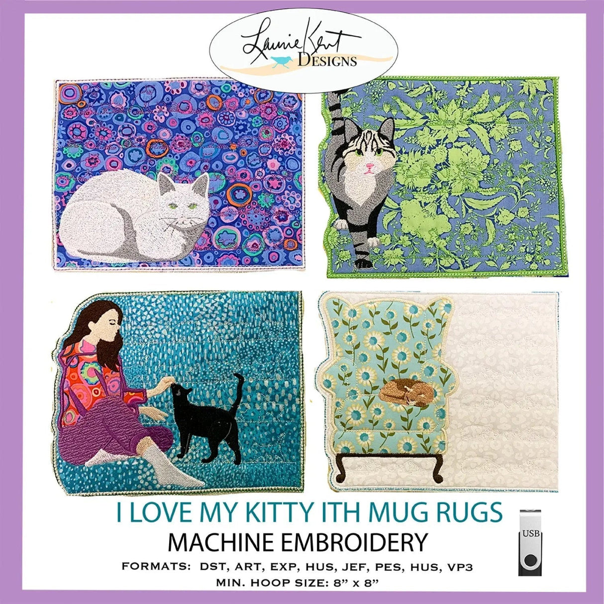Machine Embroidery Kitty Mug Rugs Pattern