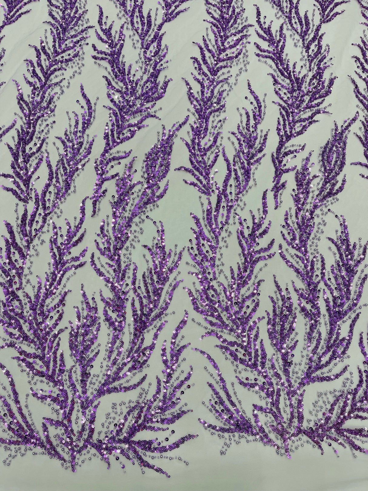 Vine Beaded Lace On Mesh Beaded Lace Fabric - Light Blue, White, Hunter Green, Nude, Clear Pink, Gold, Lavender, 54" Width (1 Yard)