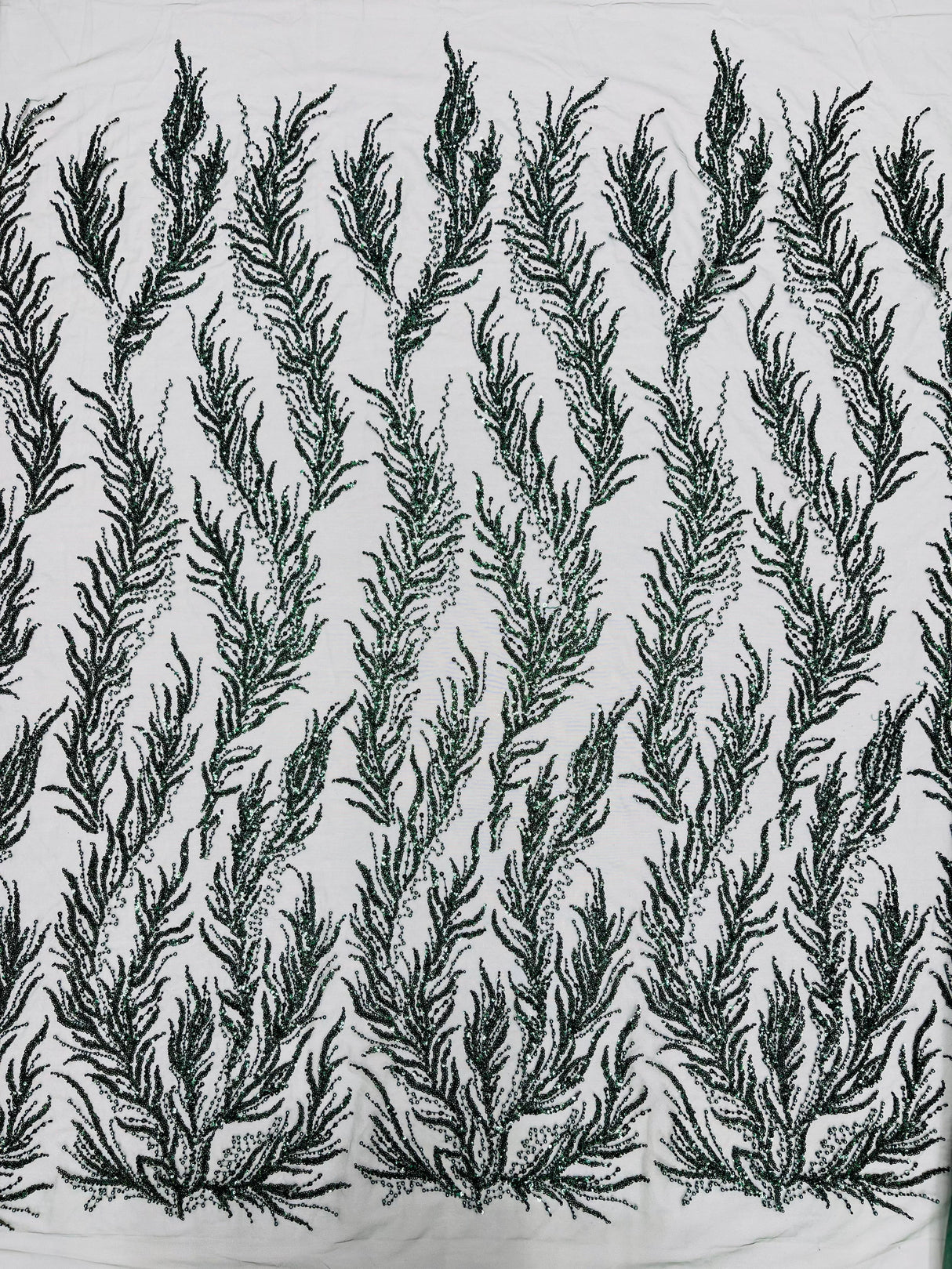 Vine Beaded Lace On Mesh Beaded Lace Fabric - Light Blue, White, Hunter Green, Nude, Clear Pink, Gold, Lavender, 54" Width (1 Yard)