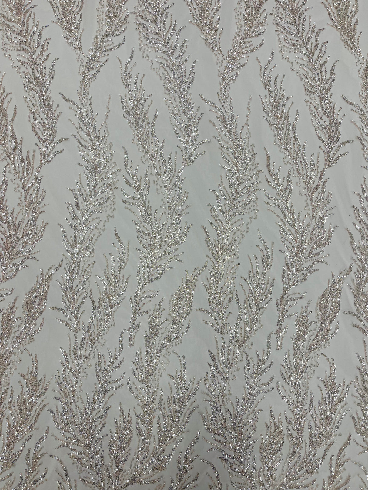 Vine Beaded Lace On Mesh Beaded Lace Fabric - Light Blue, White, Hunter Green, Nude, Clear Pink, Gold, Lavender, 54" Width (1 Yard)