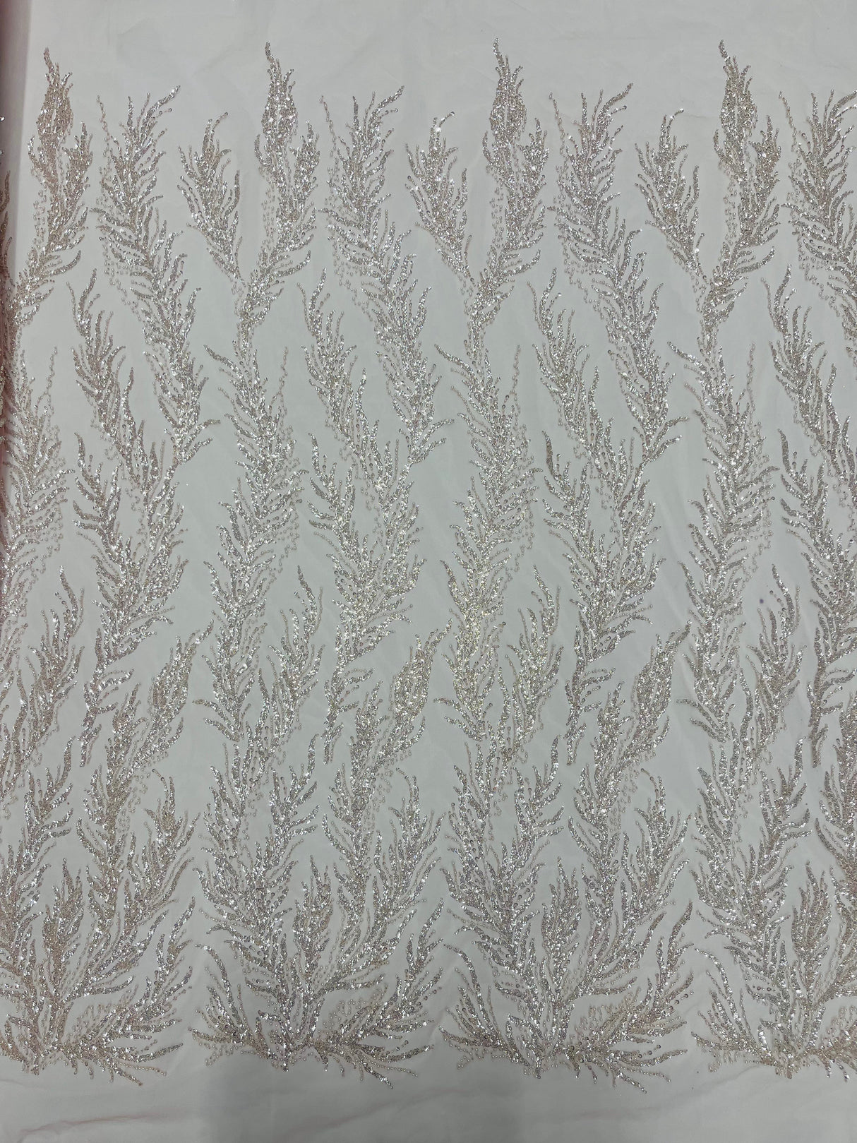 Vine Beaded Lace On Mesh Beaded Lace Fabric - Light Blue, White, Hunter Green, Nude, Clear Pink, Gold, Lavender, 54" Width (1 Yard)