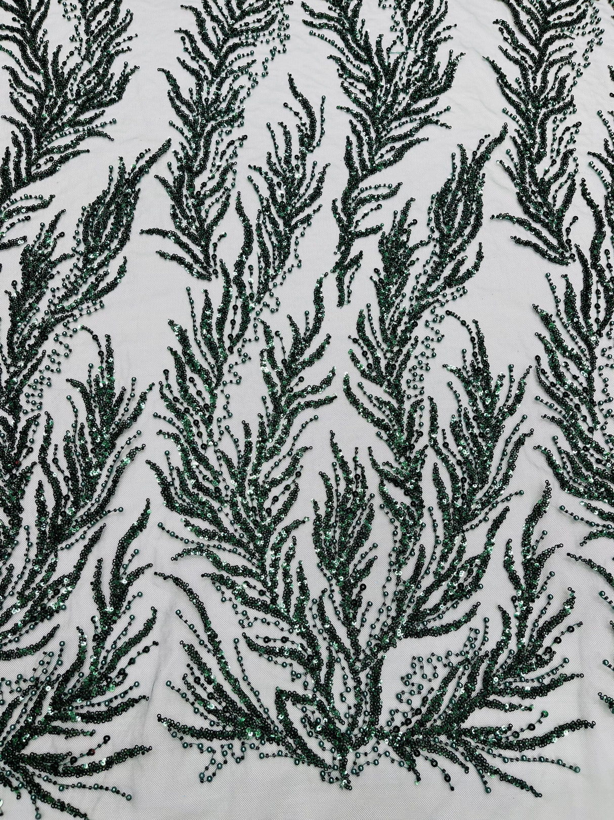 Vine Beaded Lace On Mesh Beaded Lace Fabric - Light Blue, White, Hunter Green, Nude, Clear Pink, Gold, Lavender, 54" Width (1 Yard)