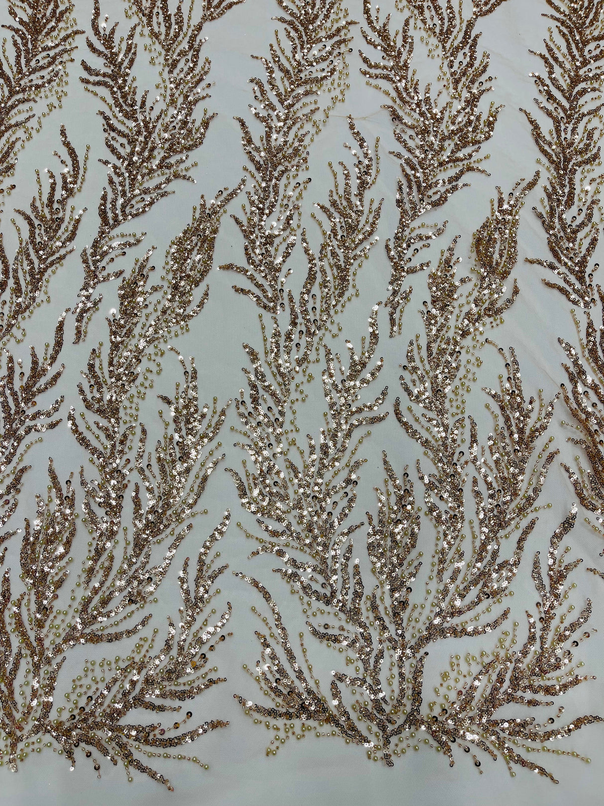 Vine Beaded Lace On Mesh Beaded Lace Fabric - Light Blue, White, Hunter Green, Nude, Clear Pink, Gold, Lavender, 54" Width (1 Yard)