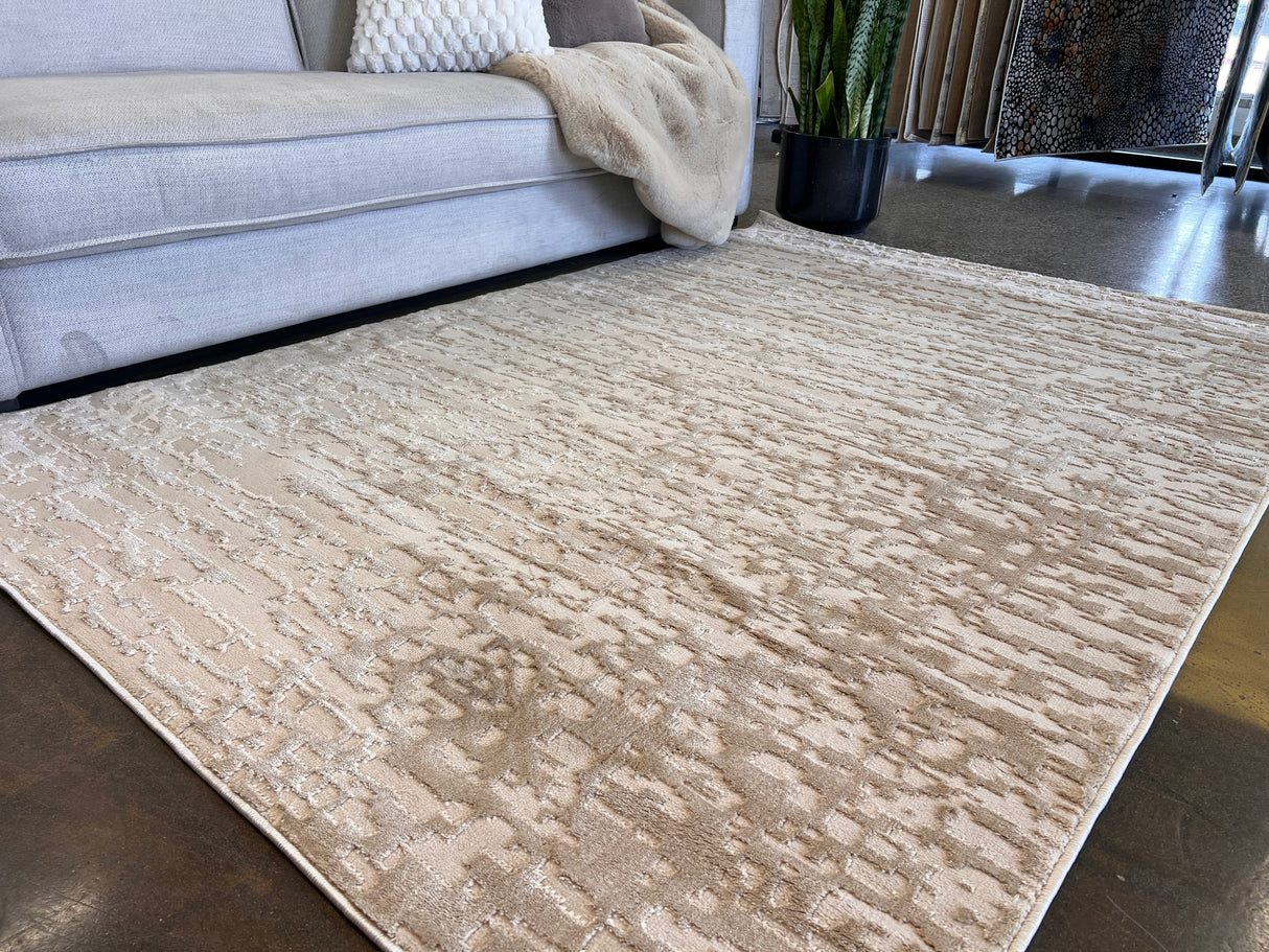 NUDE 23 Polyester Fabric - Beige And Mocha Toned Sculpted High-Low Surface, Cotton Backing, Machine Made, Made In Turkey (3 Sizes)