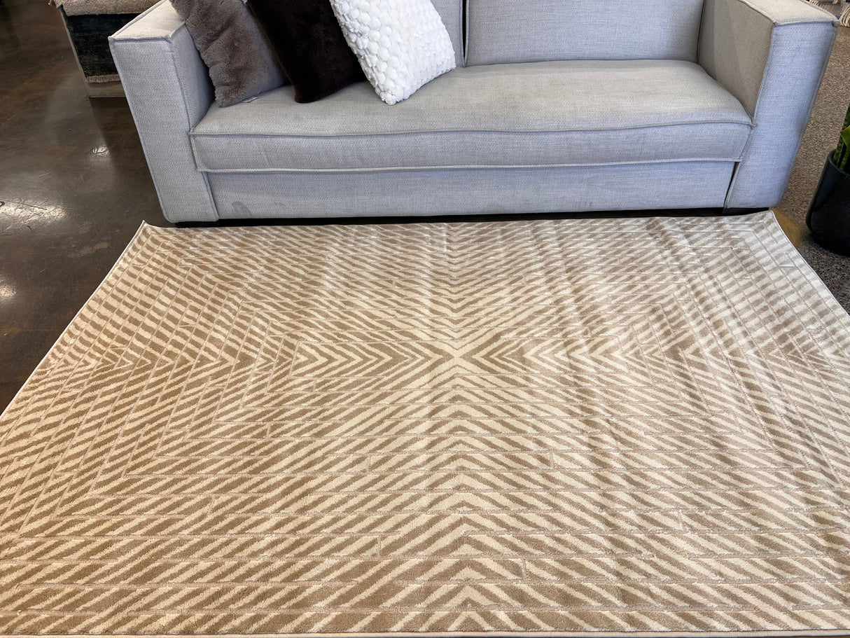 Mirage Geometrical Linear Rug - Sandy Beige, Warm Mocha Tone-On-Tone High-Low Detail, 5' 3" X 7' 4", 8' X 11", 10' X 13" (1 Unit)
