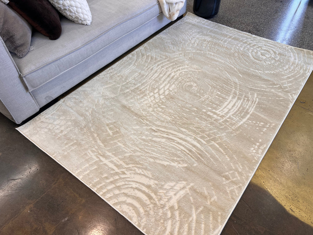 Bohemian Tone-On-Tone Creamy Beige Rug Crafted With High-Low Sandy Beige Circle Round Detail - Area Rug, Creamy Beige, High-Low Texture, 5' 3" X 7' 4", 8' X 11", 10' X 13" (1 Unit)