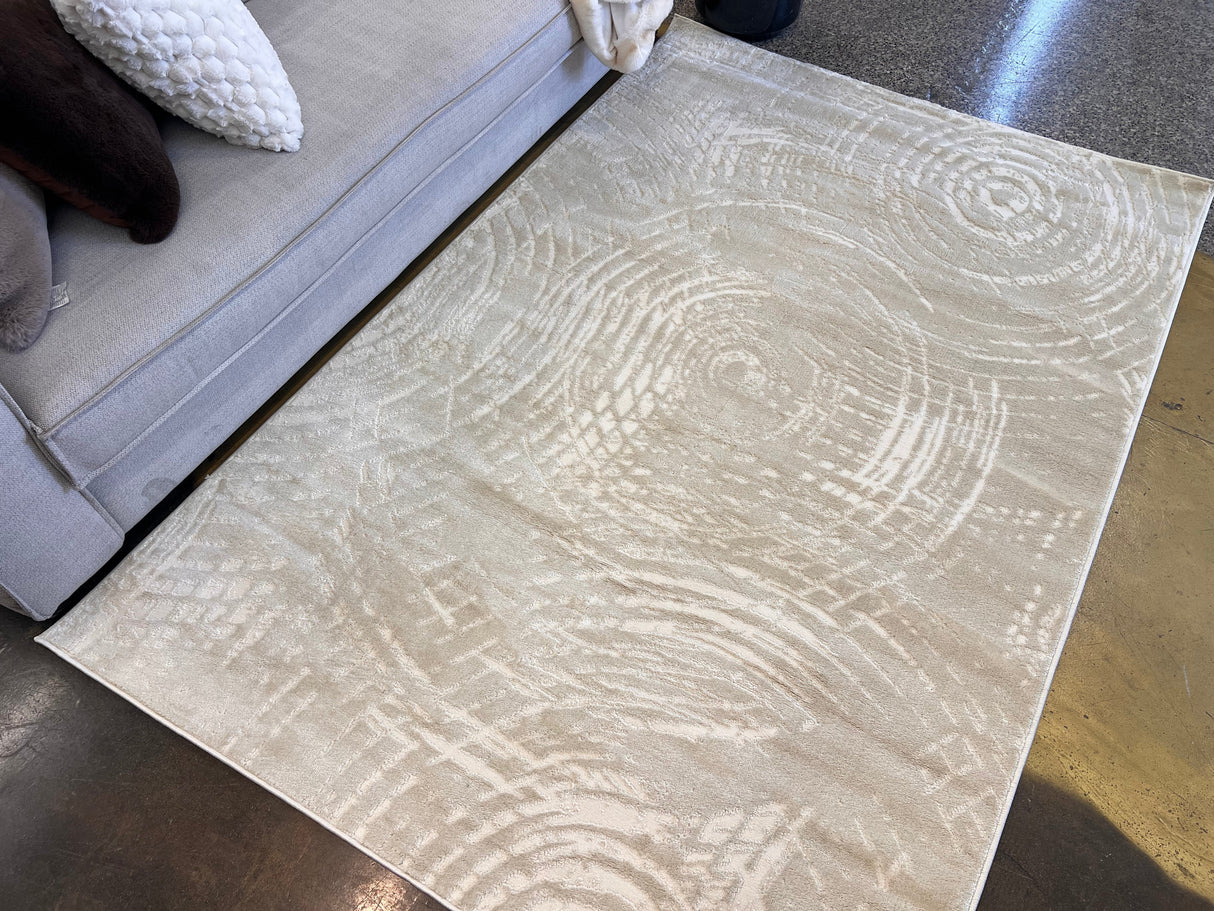 Bohemian Tone-On-Tone Creamy Beige Rug Crafted With High-Low Sandy Beige Circle Round Detail - Area Rug, Creamy Beige, High-Low Texture, 5' 3" X 7' 4", 8' X 11", 10' X 13" (1 Unit)