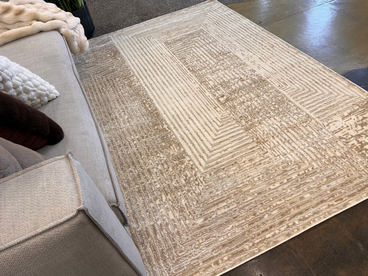 NUDE 21 Polyester Fabric - Geometric Linear Crème Beige, Warm Mocha Tone-On-Tone High-Low Texture, 5' 3" X 7' 4", 8' X 11", 10' X 13" (1 Unit)