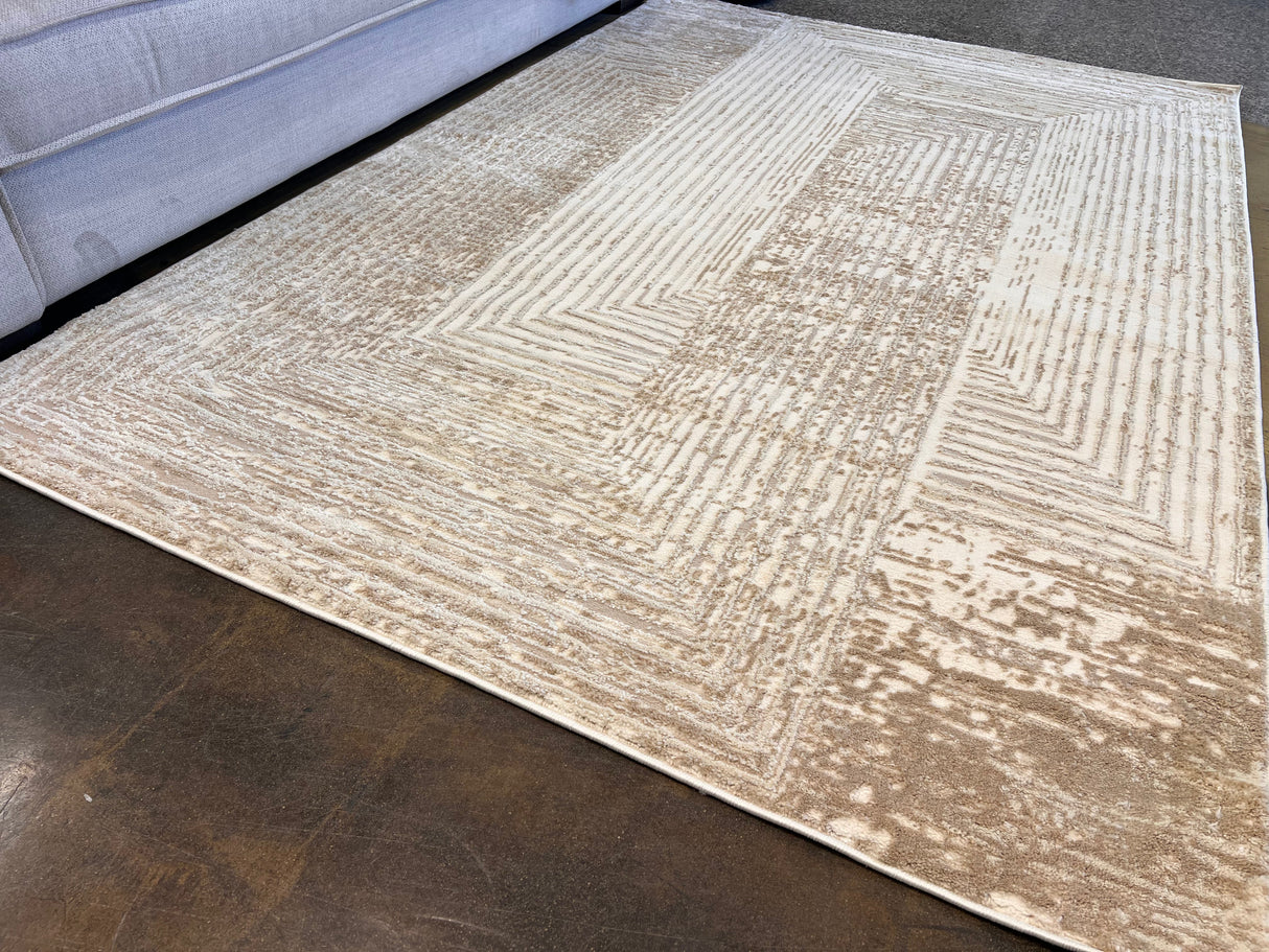 NUDE 21 Polyester Fabric - Geometric Linear Crème Beige, Warm Mocha Tone-On-Tone High-Low Texture, 5' 3" X 7' 4", 8' X 11", 10' X 13" (1 Unit)
