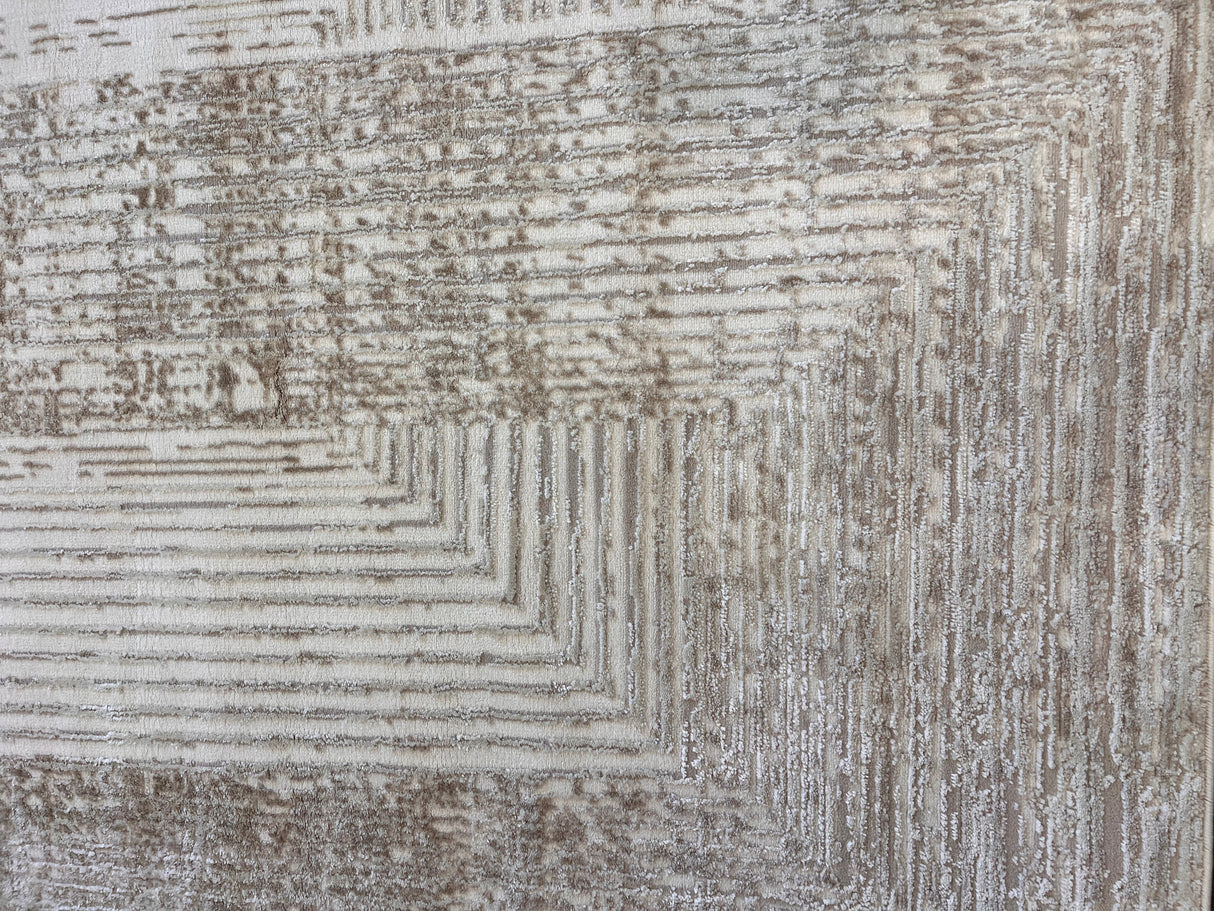 NUDE 21 Polyester Fabric - Geometric Linear Crème Beige, Warm Mocha Tone-On-Tone High-Low Texture, 5' 3" X 7' 4", 8' X 11", 10' X 13" (1 Unit)