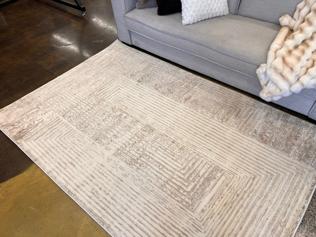 NUDE 21 Polyester Fabric - Geometric Linear Crème Beige, Warm Mocha Tone-On-Tone High-Low Texture, 5' 3" X 7' 4", 8' X 11", 10' X 13" (1 Unit)