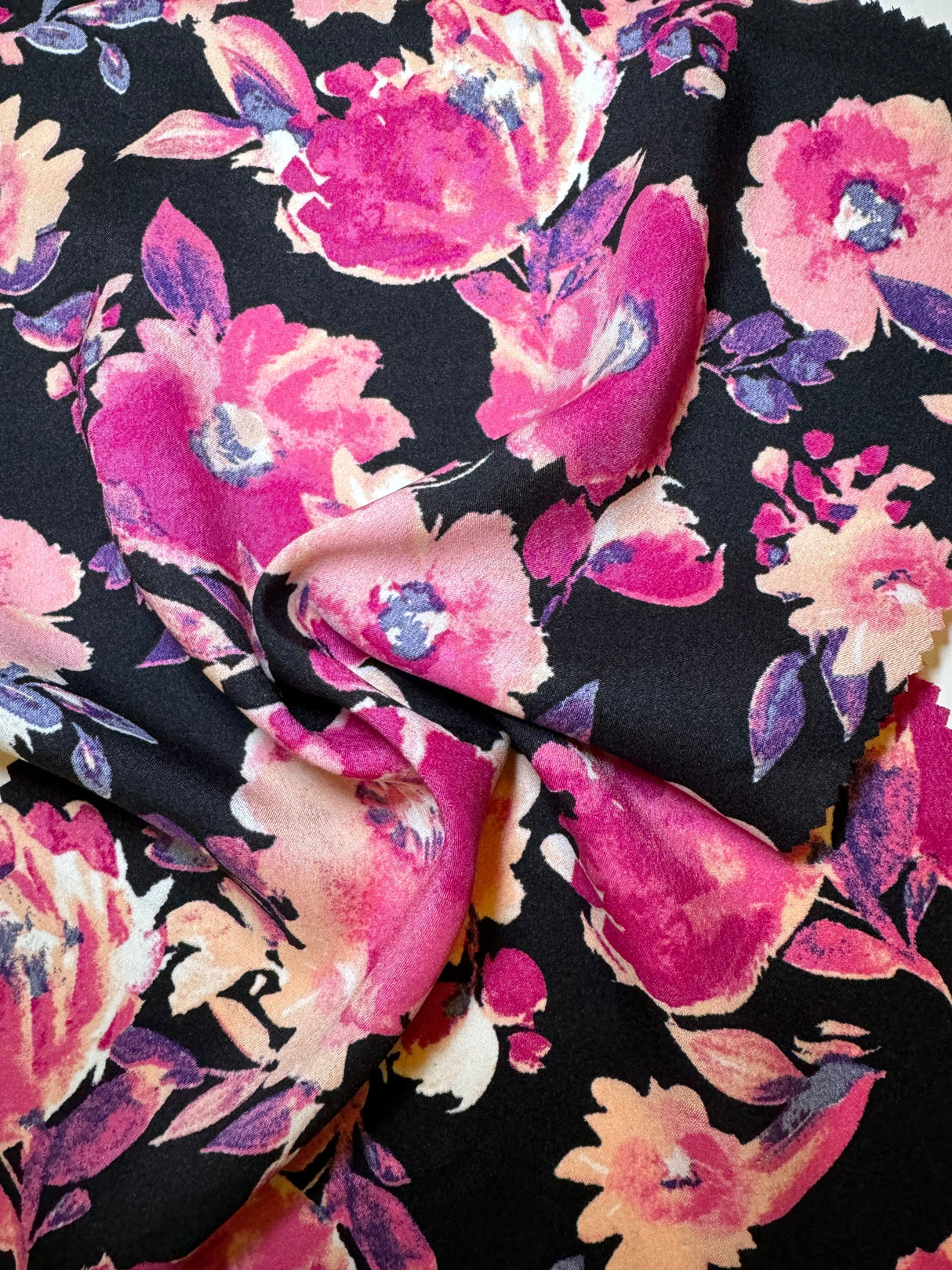 Floral Print Stretch Satin