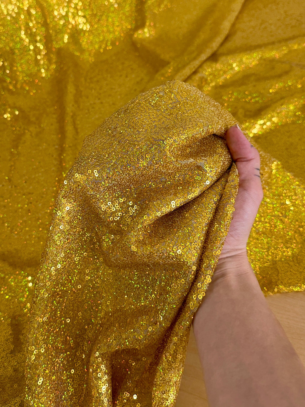 Stretch Gold Iridescent Sequin Mesh