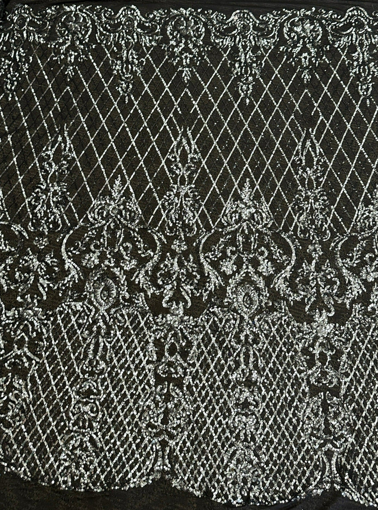 Stretch Sequin Lace on Black Mesh