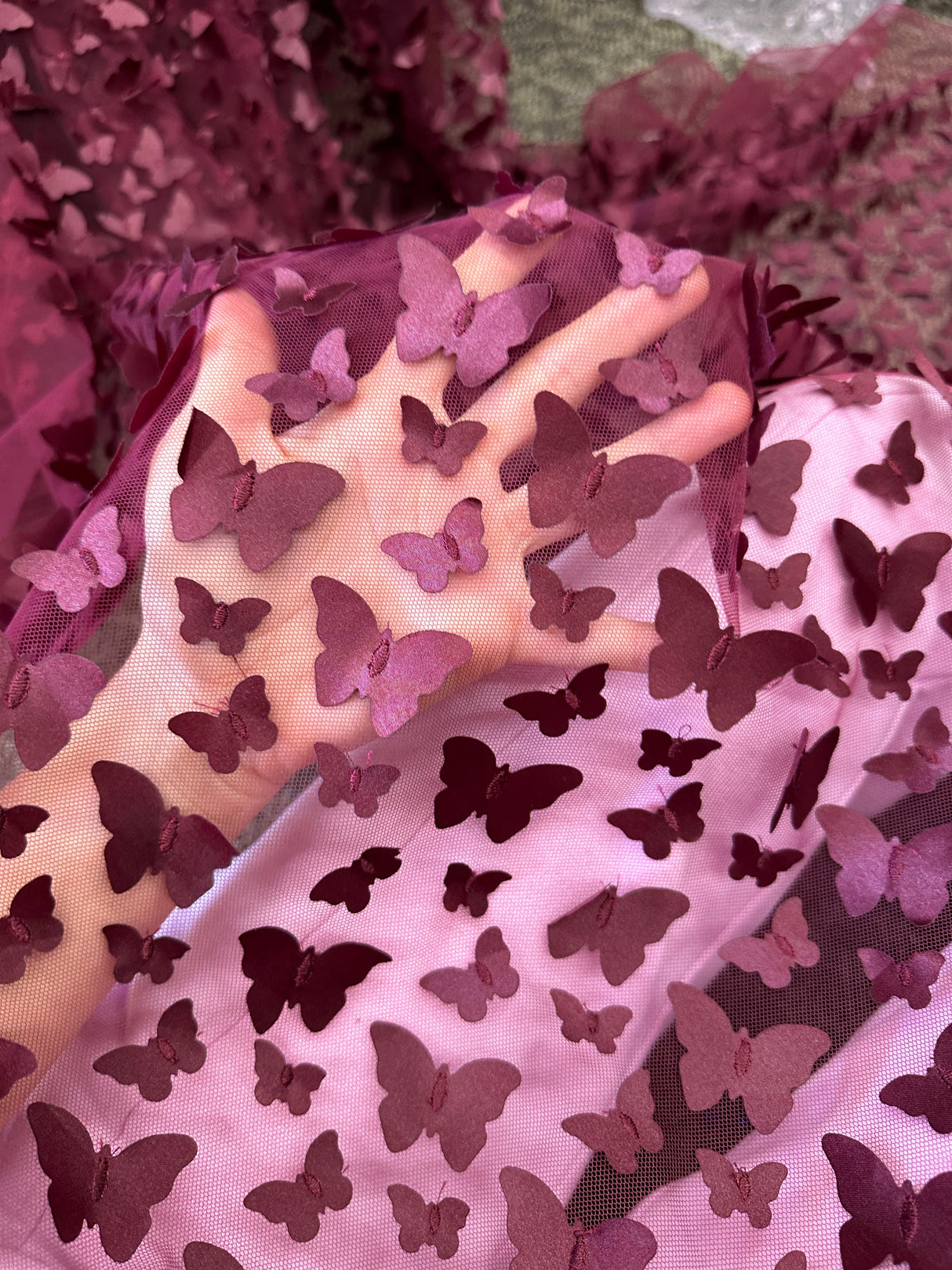 3D Butterfly Lace Burgundy