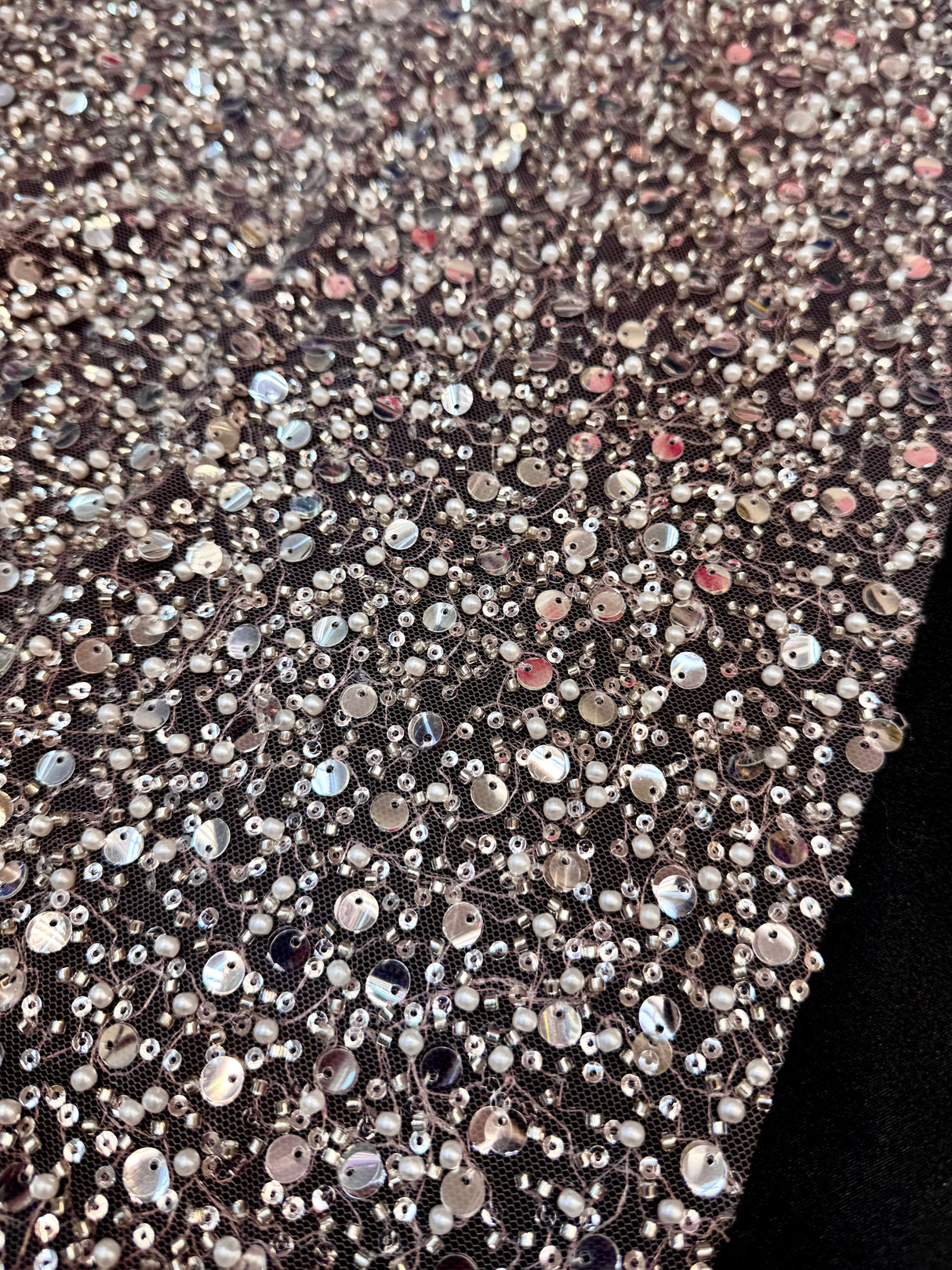 Beaded Sequin Pearl Mesh Lace Powder Pink