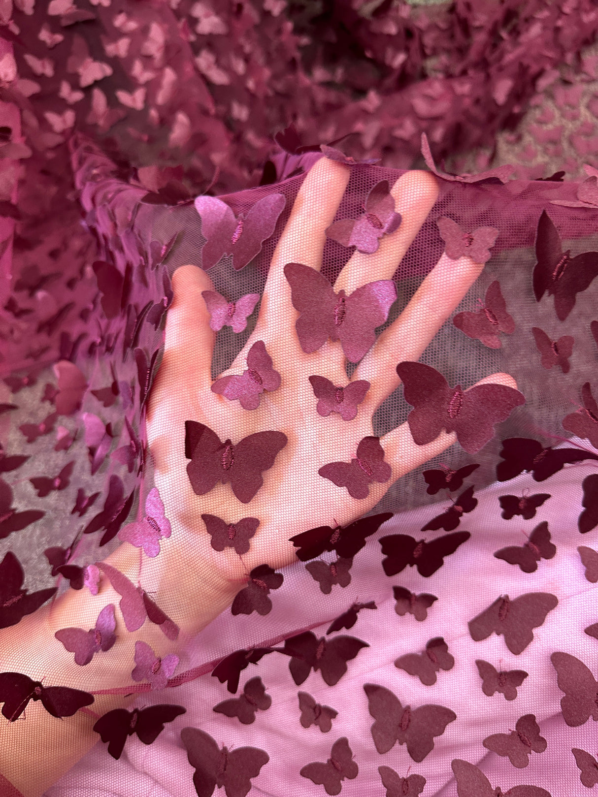 3D Butterfly Lace Burgundy