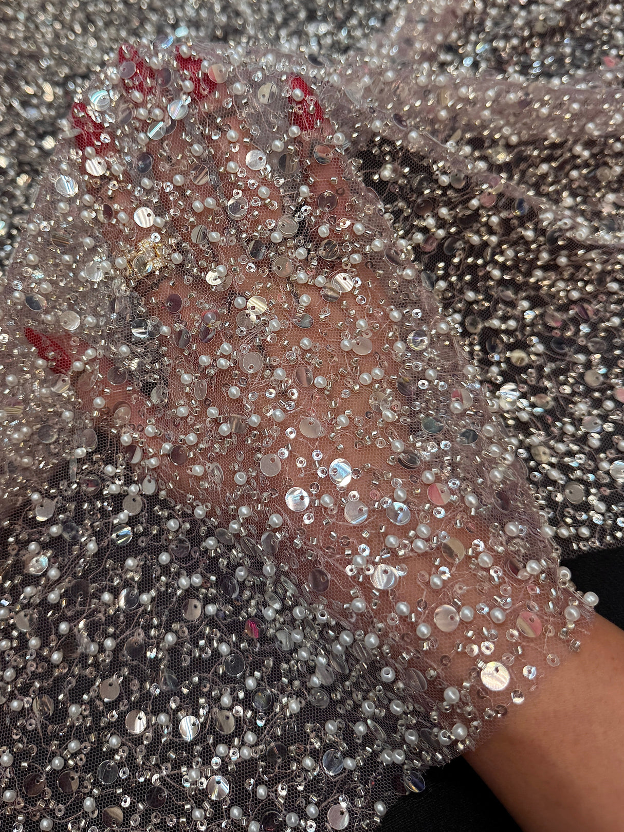 Beaded Sequin Pearl Mesh Lace Powder Pink