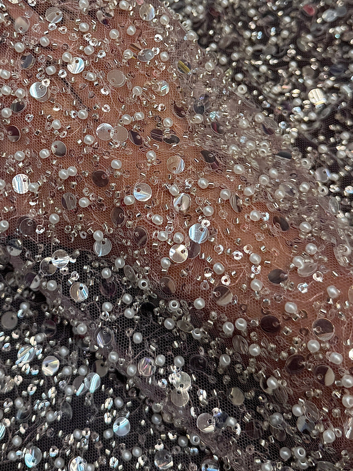 Beaded Sequin Pearl Mesh Lace Powder Pink