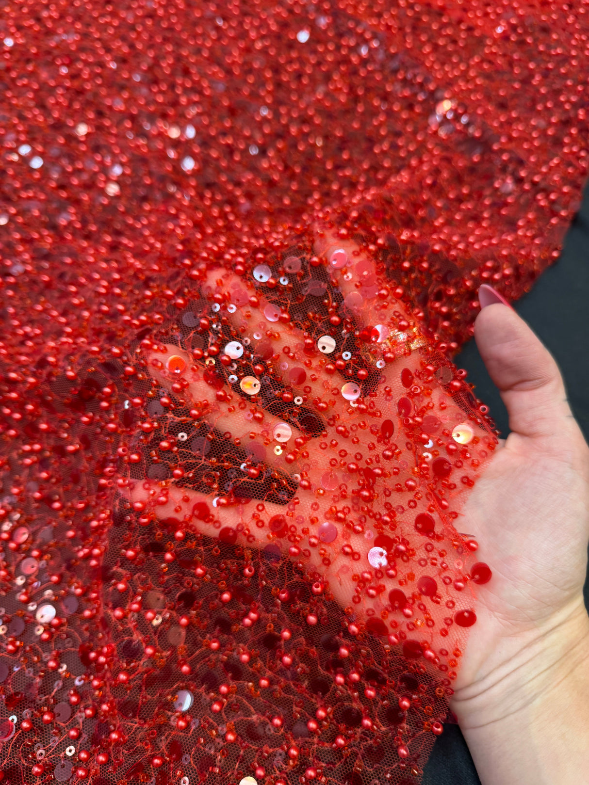 Beaded Sequin Pearl Mesh Lace