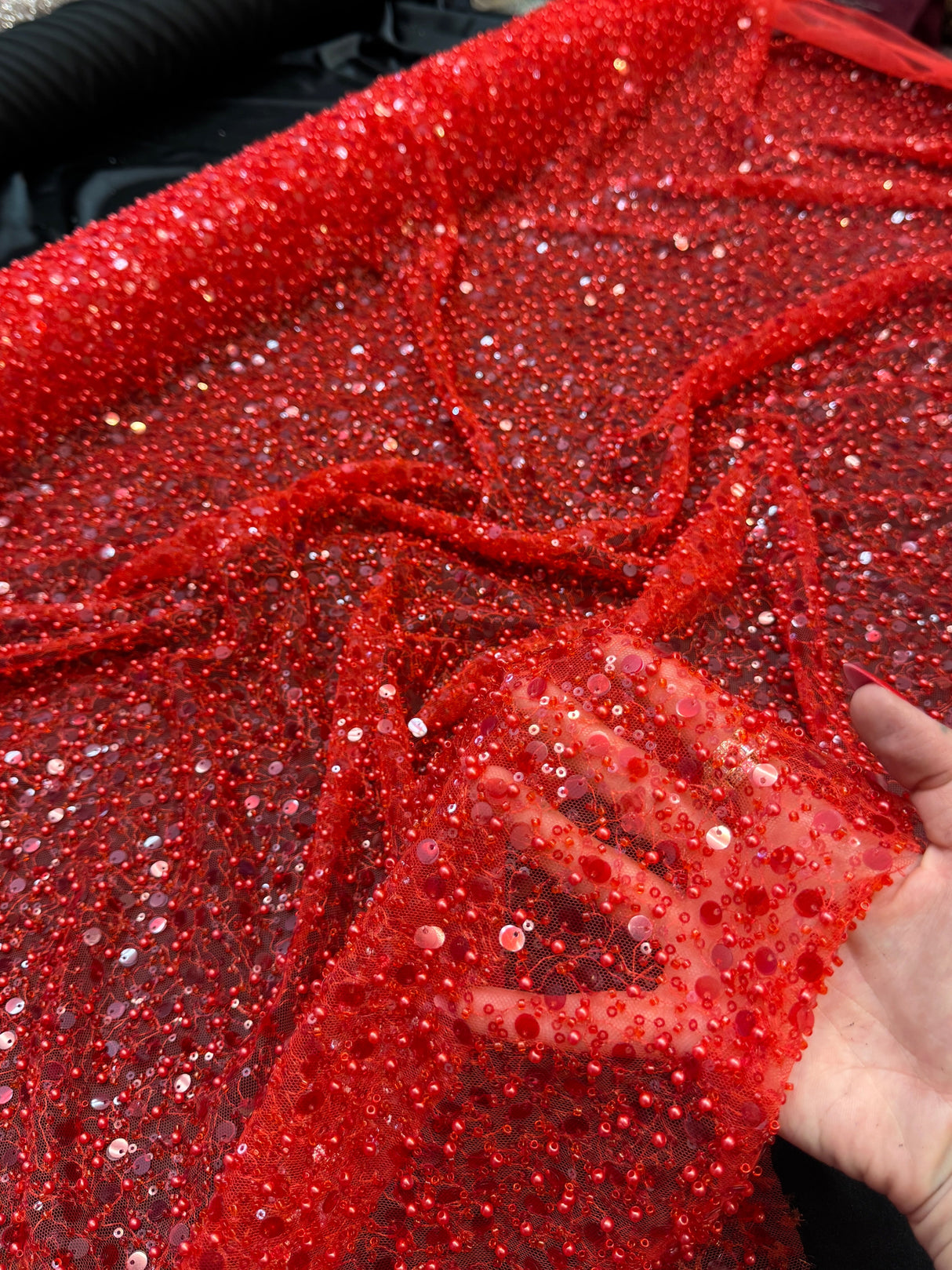 Beaded Sequin Pearl Mesh Lace