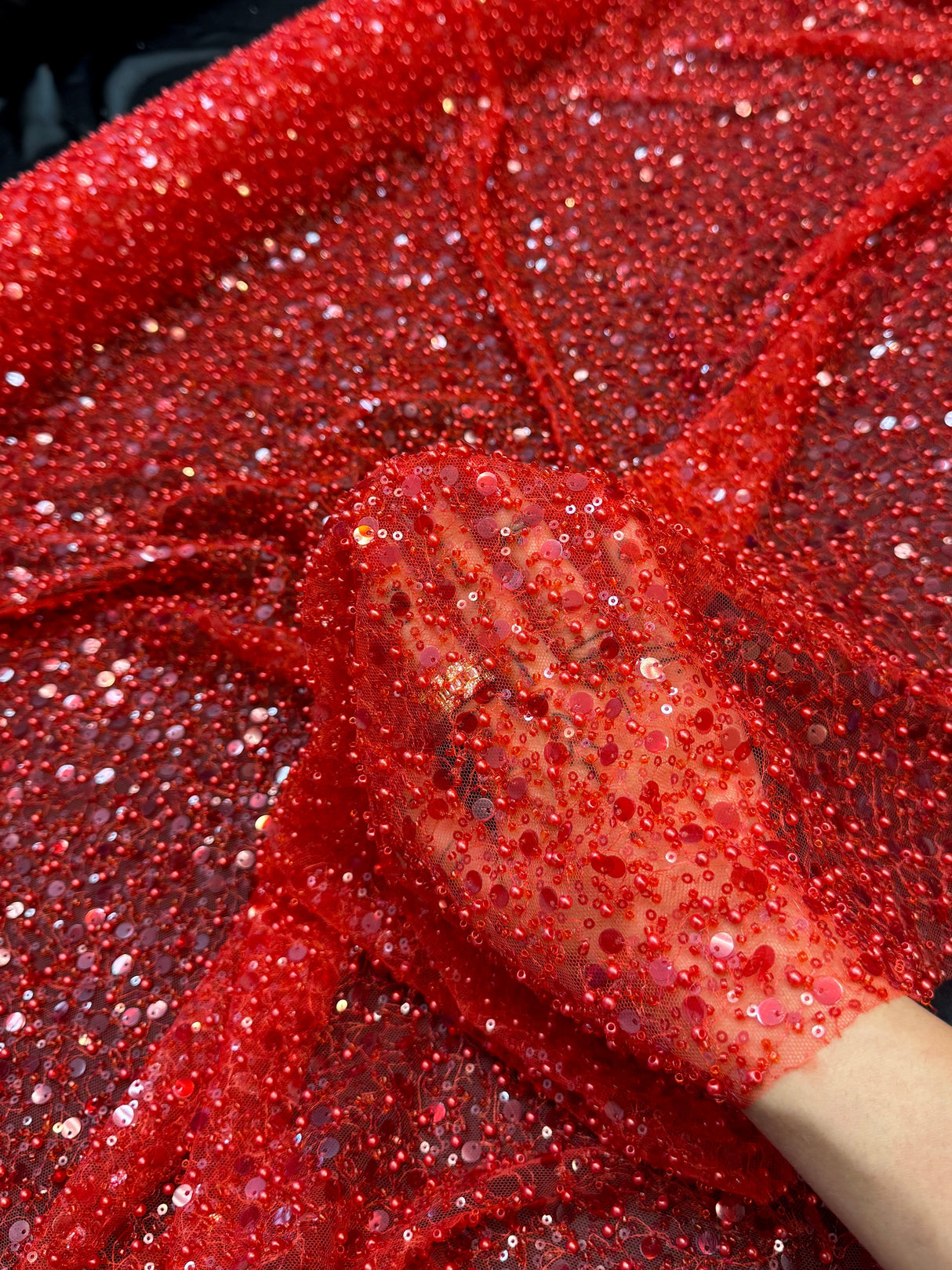 Beaded Sequin Pearl Mesh Lace