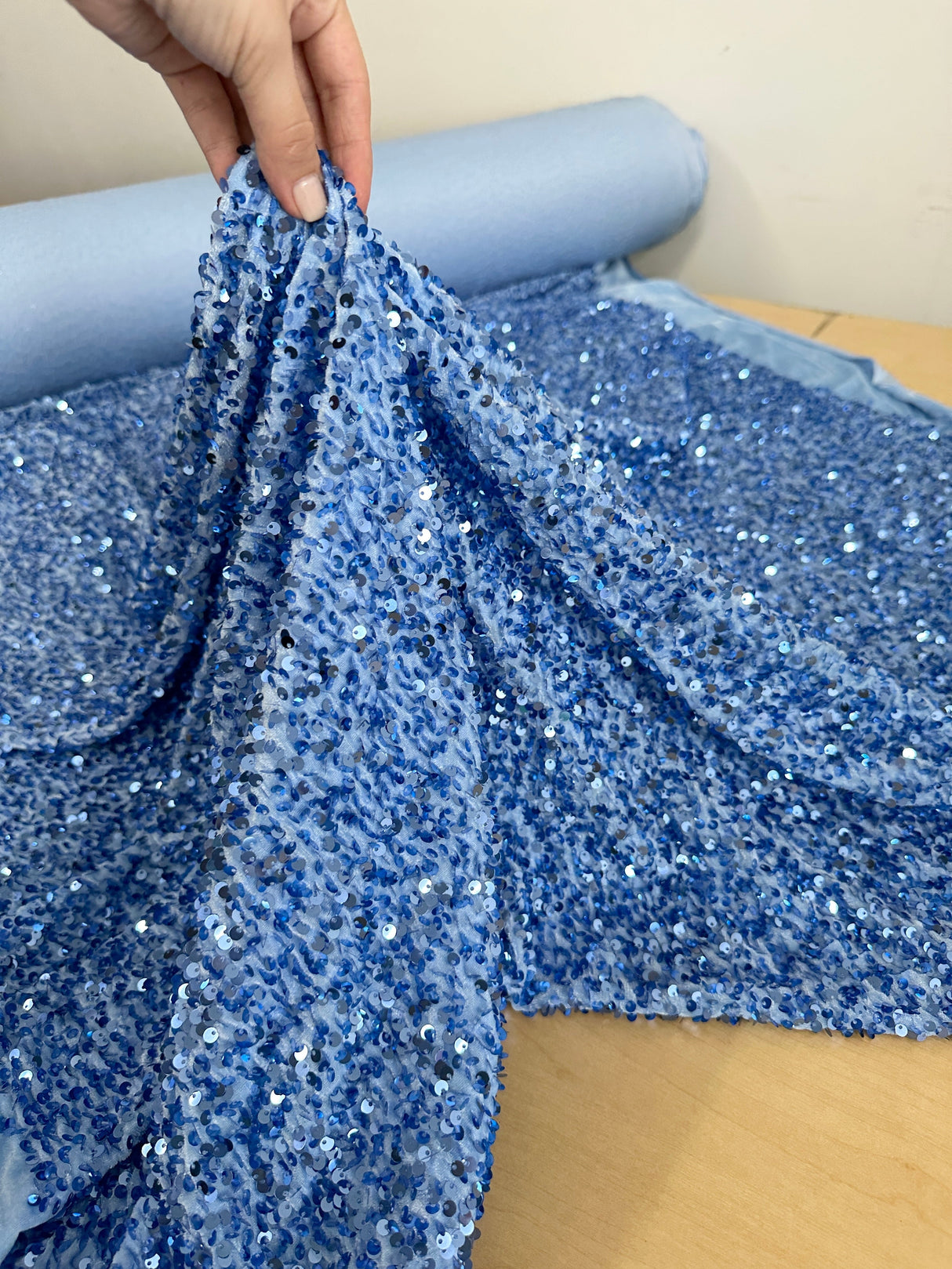 Sky Blue Sequin Velvet