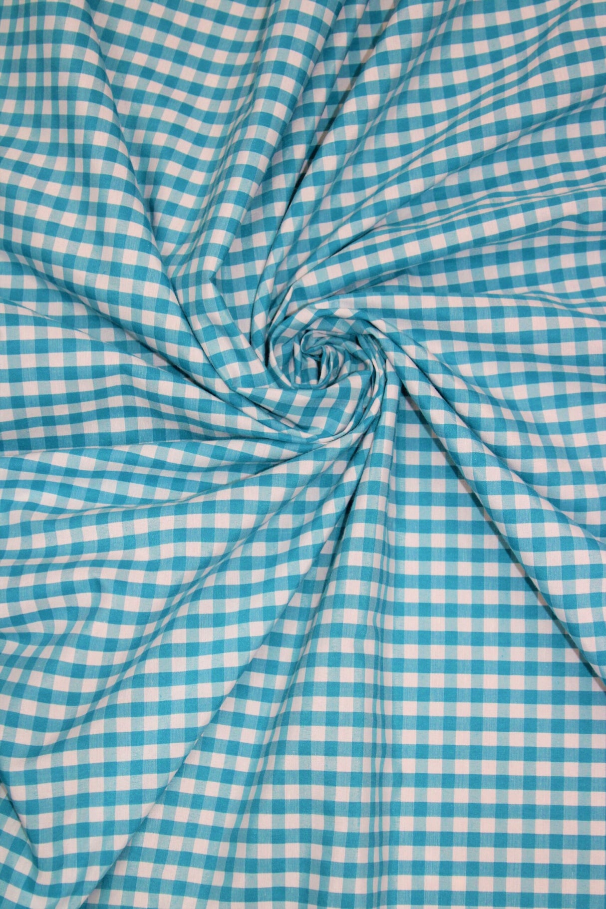 Turquoise Gingham Checkered Poly Cotton Fabric - Turquoise Gingham Checkered, 58/59" Width (1 Yard)