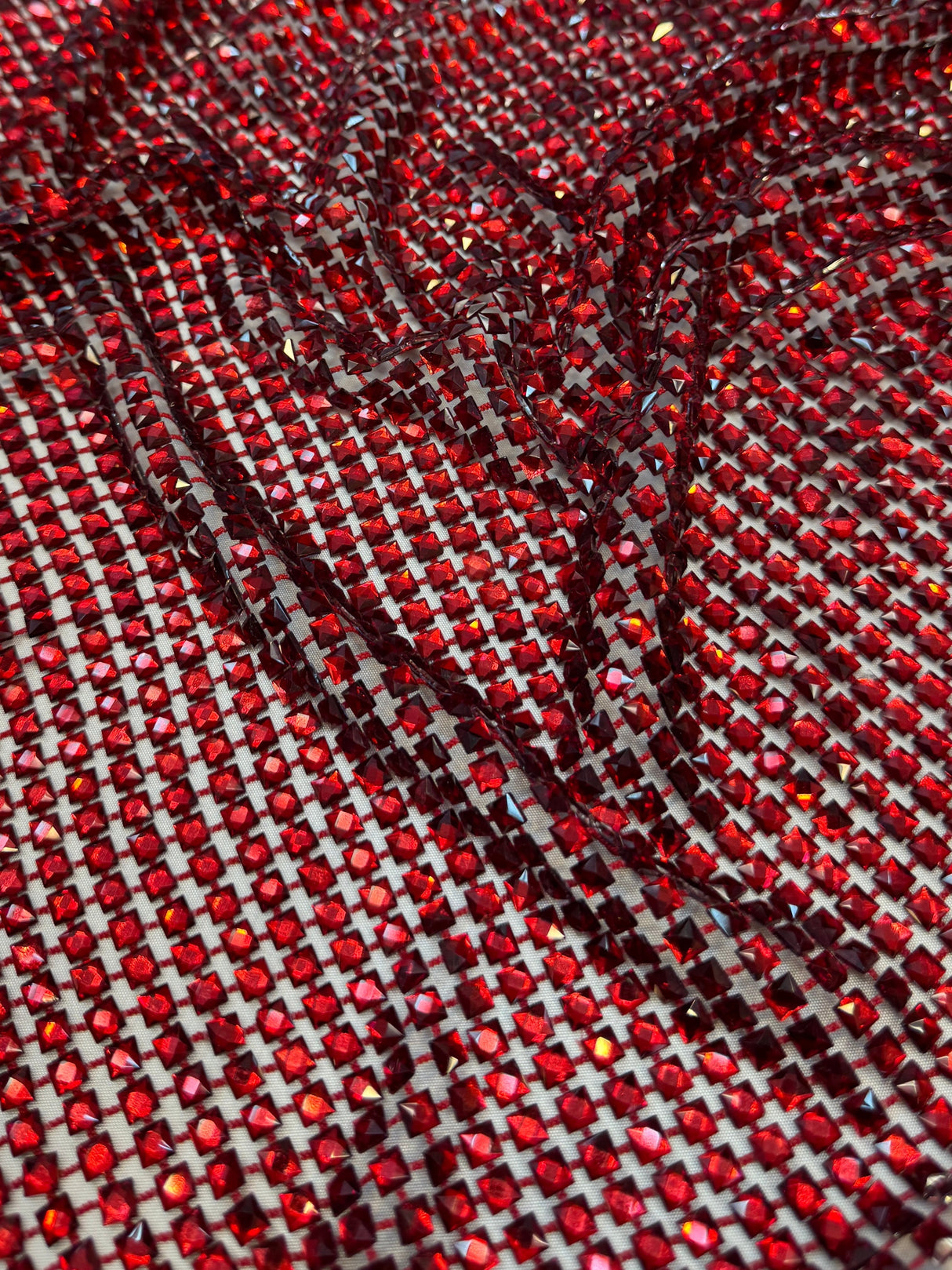 Luxury Rhinestone Mesh Red