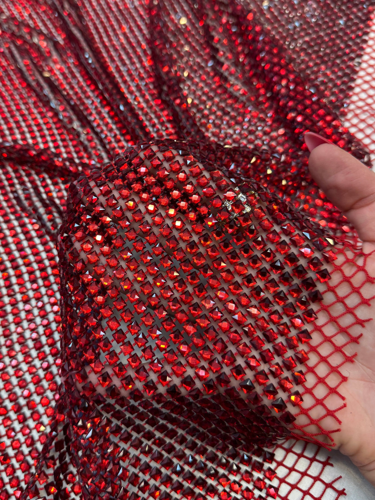 Luxury Rhinestone Mesh Red