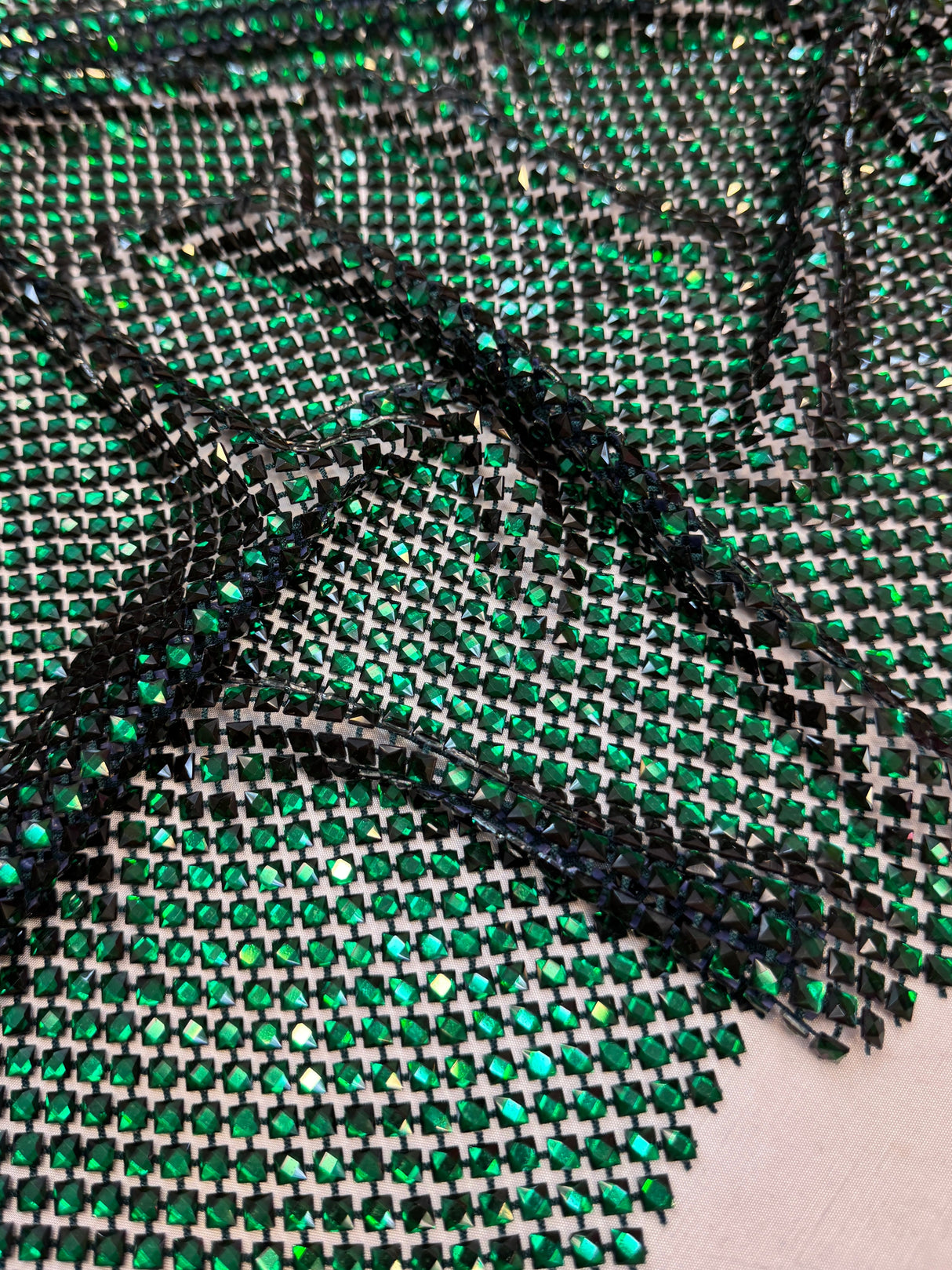 Luxury Rhinestone Mesh Emerald Green
